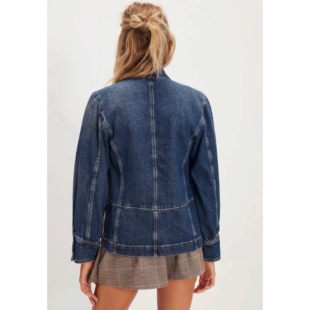 Free People Imogene Denim Officer Jacket in Ensign Wash Size XL Military Denim - Picture 3 of 16